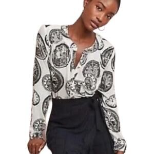 Anthropologie 27 of 52 Conversations Bohemian Clock Print Top Blouse W-276 Sz 0
